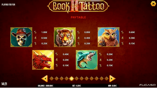 Book of Tattoo 2 paytable